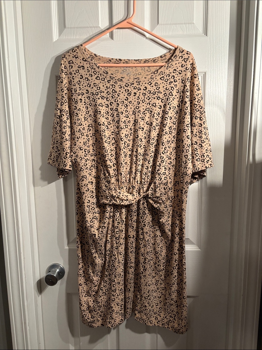 aerie Beige Leopard-Print Midi Dress with Front Tie